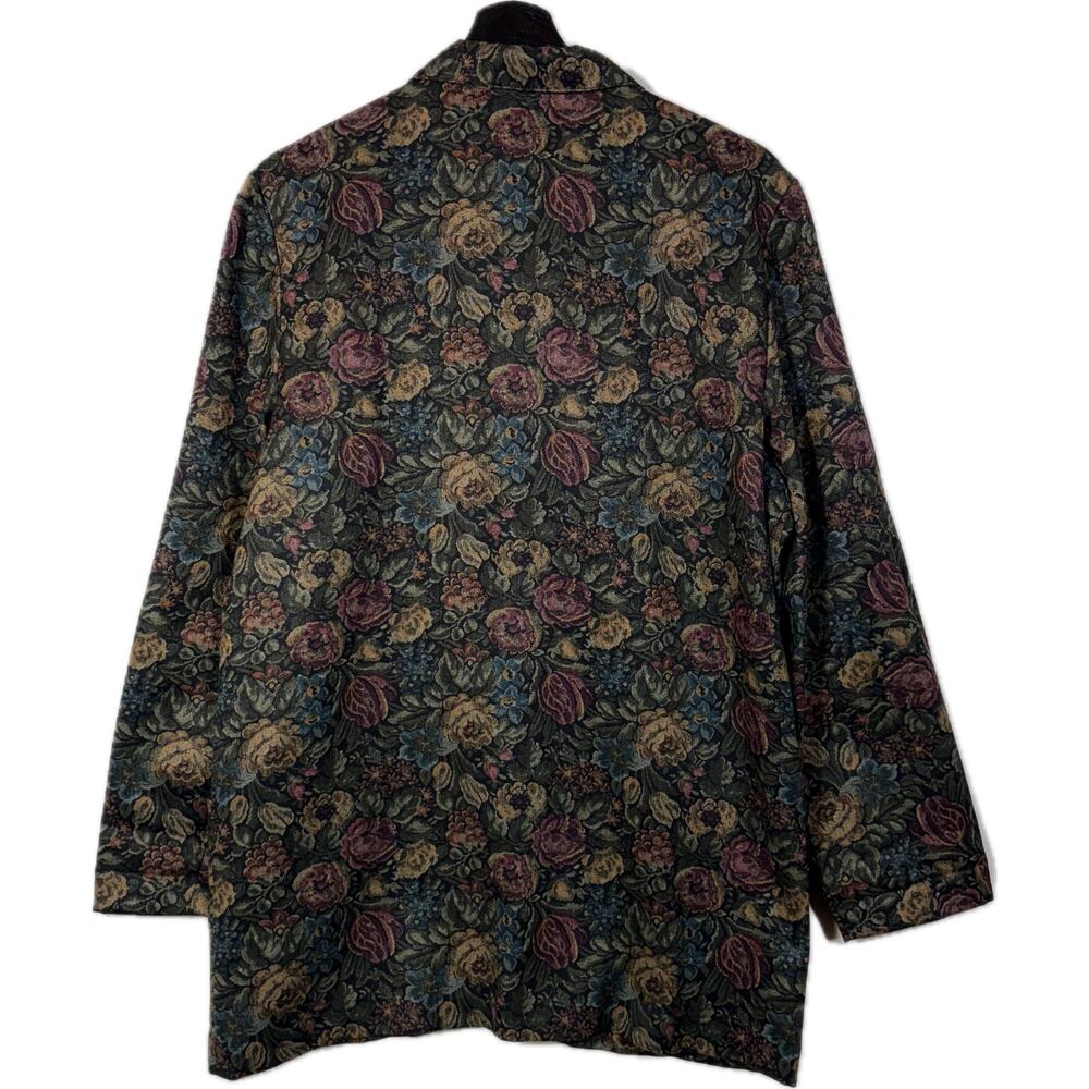 Vintage Floral Blazer, 1980s Jewel Tone Print Jacket Black Green Plum 12 USA - Picture 6 of 10